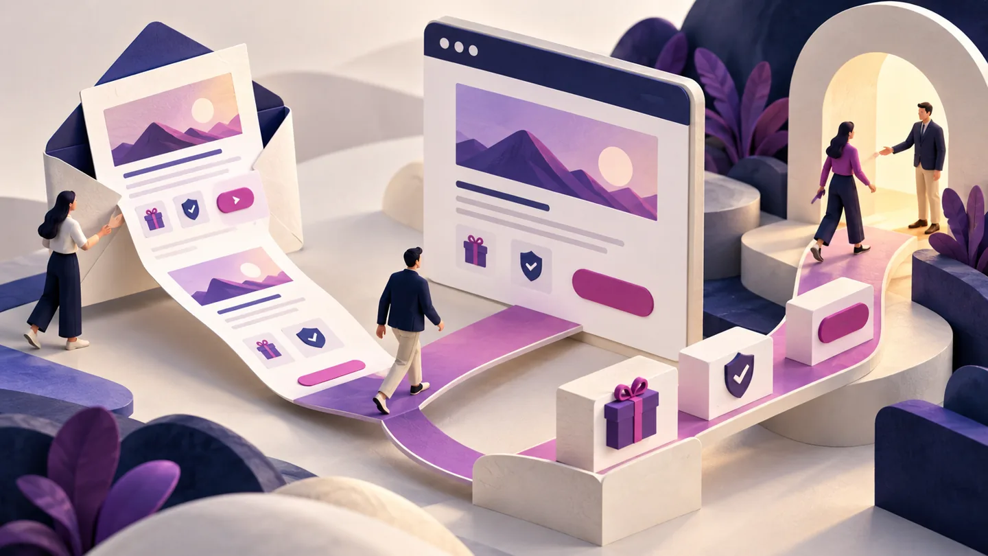 Editorial illustration exploring align your agency landing page with the email that brought a prospect there