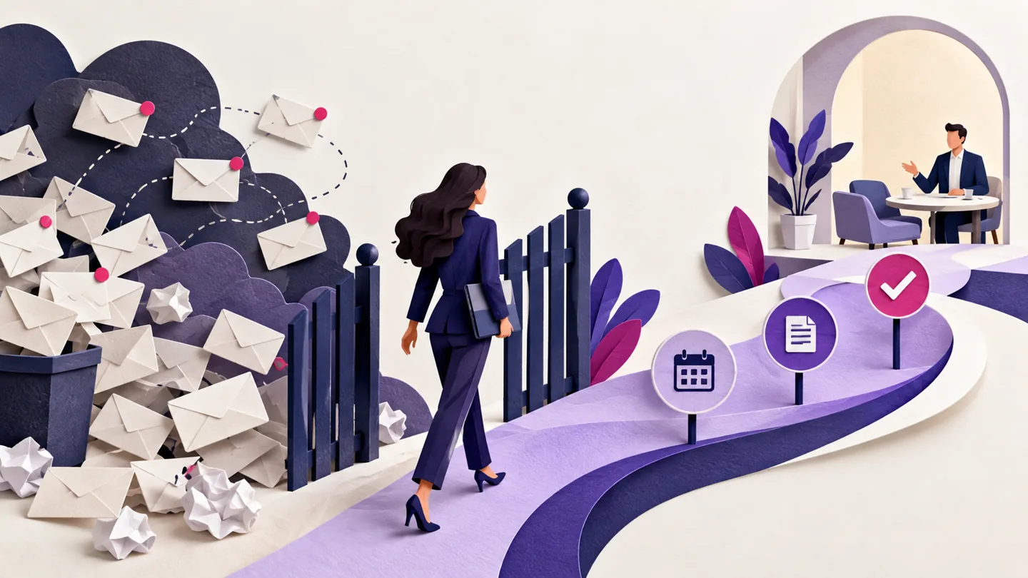 Editorial illustration exploring follow up with agency prospects without giving away the strategy