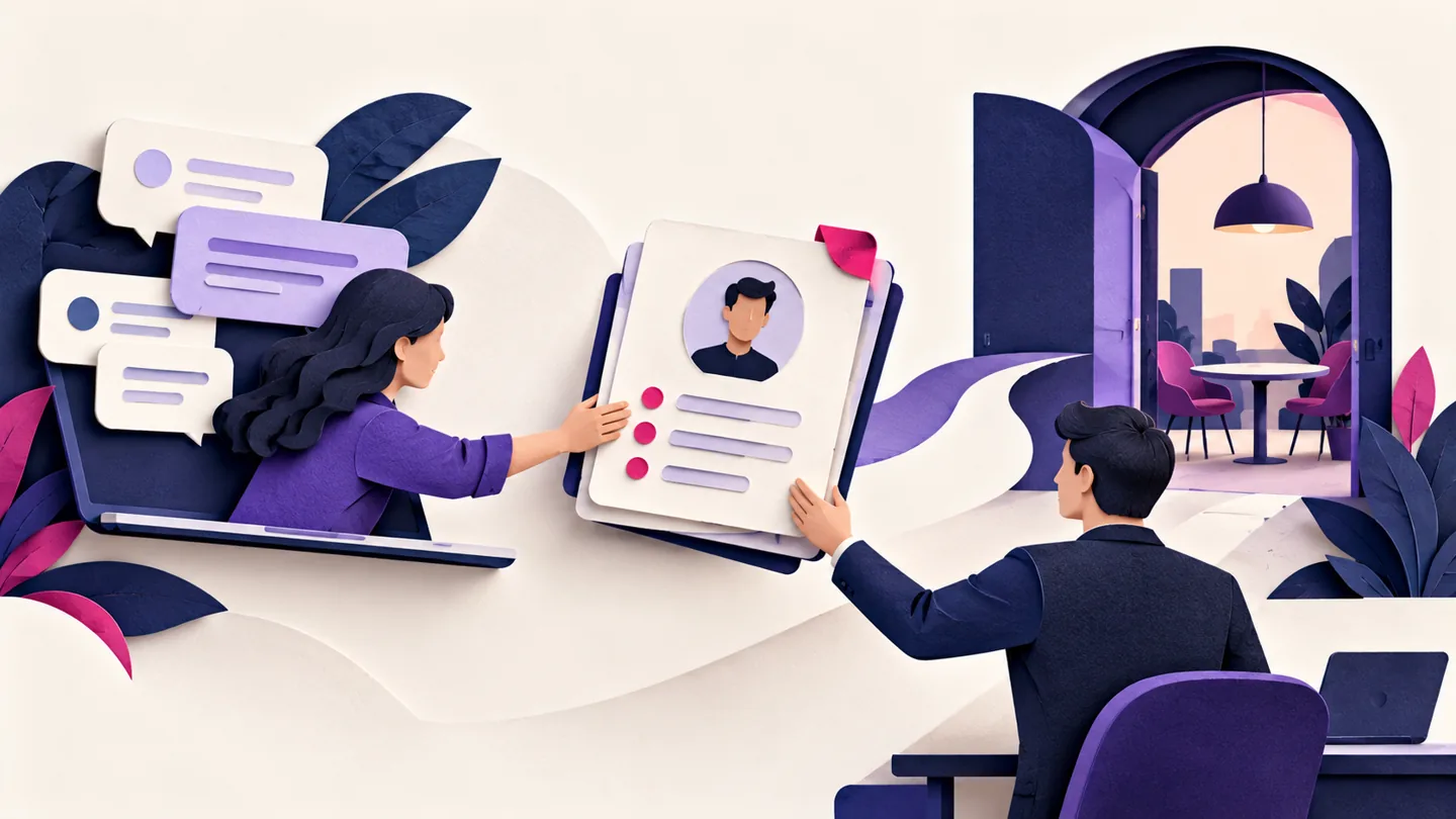 Editorial illustration exploring a practical handover from outbound reply to SaaS sales
