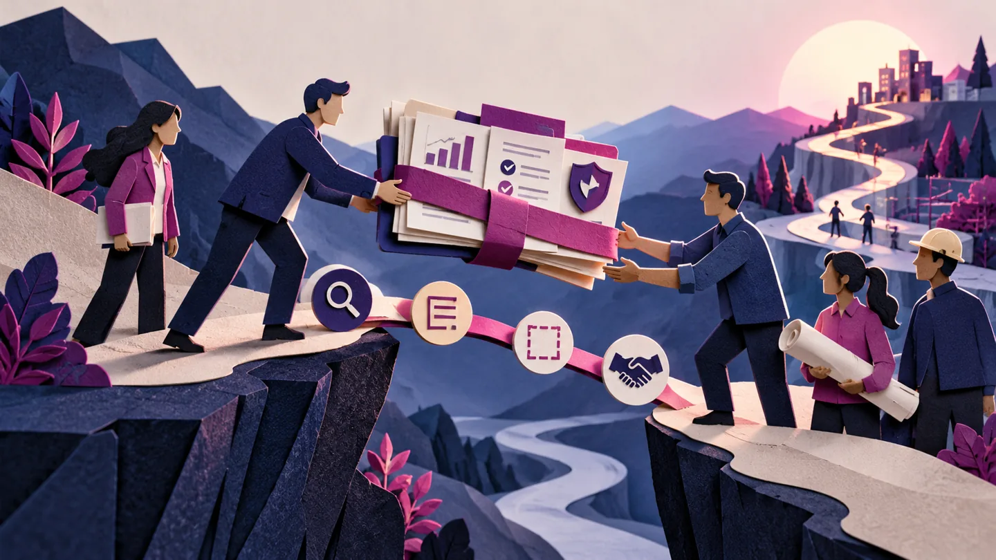 Editorial illustration exploring improve the handover from consulting proposal to project team