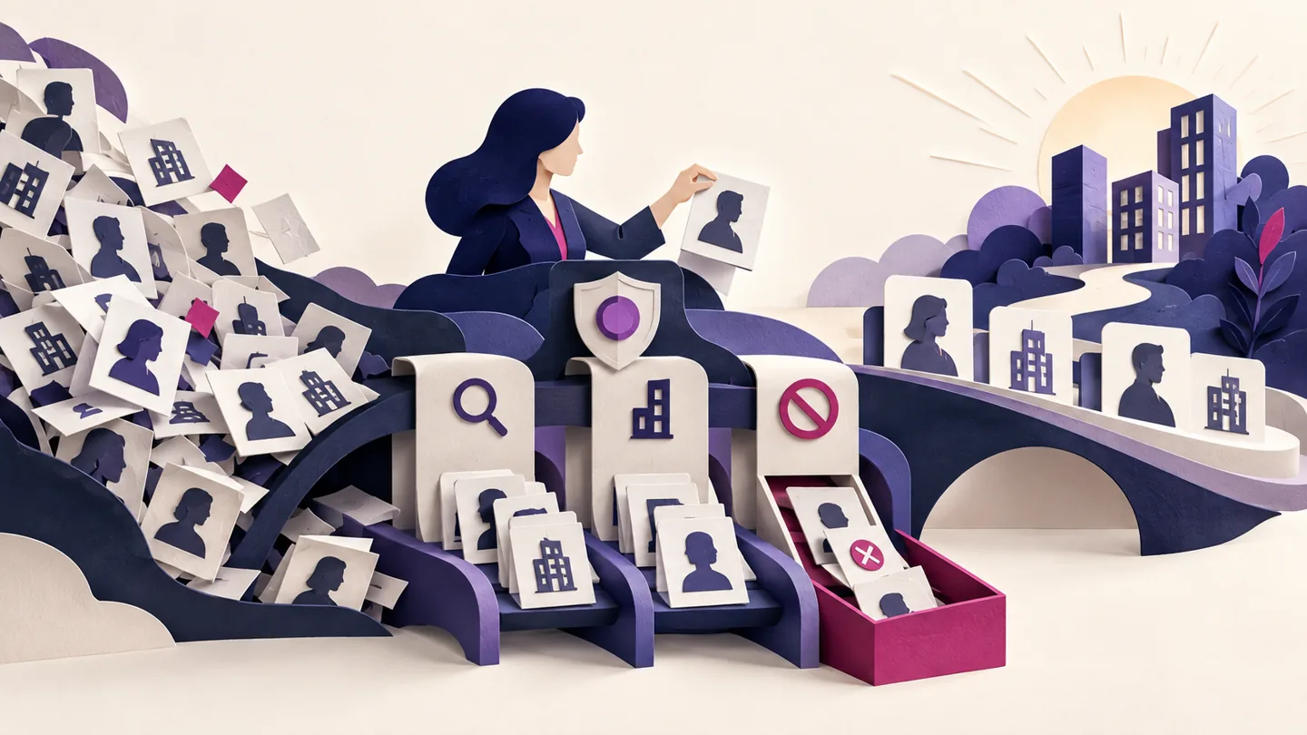 Editorial illustration exploring keep SaaS prospect data useful as accounts and roles change