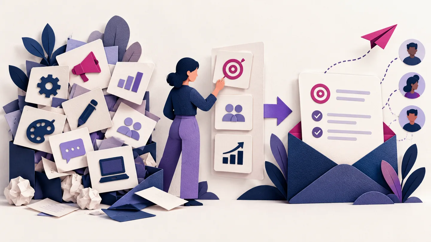 Editorial illustration exploring how to turn an agency service list into a clear outreach offer